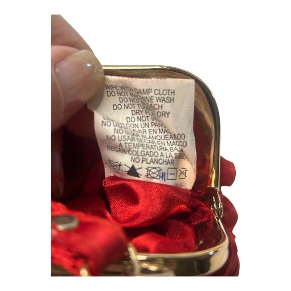 Red Ruffled Satiny Mini Purse Handbag 4”x4” Prom Party Holiday Polyester - Picture 12 of 12